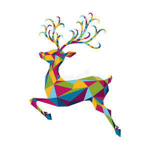 白色背景上抽象的彩色低聚三角鹿.照片