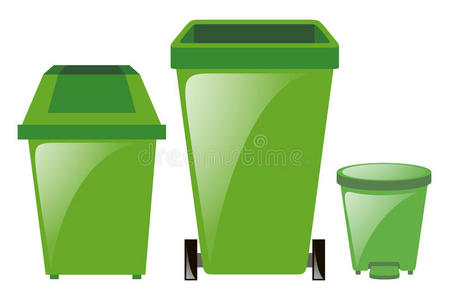 三种不同尺寸的绿色垃圾桶
