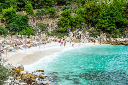 风景 季节 阳伞 克里特岛 欧洲 爱琴海 美丽的 海湾 地中海