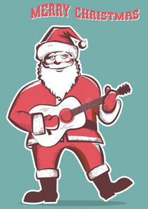 圣诞老人 岩石 十二月 吉他 卡通 圣诞节 冬天 男人 乐趣