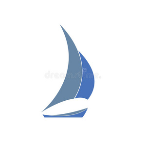 白色背景上的灰蓝色游艇。 航行标志