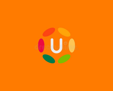 彩色字母u标志图标矢量设计。 轮毂框架标志型
