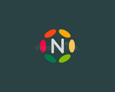 彩色字母n标志图标矢量设计。 轮毂框架标志型