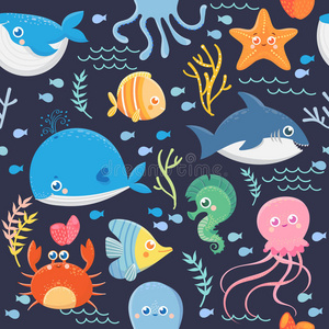 卡通 海马 颜色 水母 海的 宝贝 水族馆 深的 珊瑚 生活