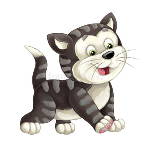 卡通快乐猫在走路,回首孤立照片