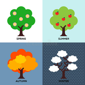 四季钟:春夏秋冬.无缝矢量花卉图案春夏背景.