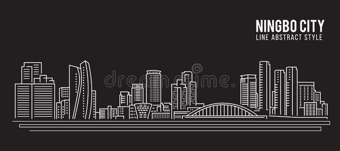 宁波市城市景观建筑线艺术矢量插图设计