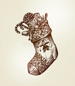 袜子礼物圣诞礼物袜子.矢量素描照片