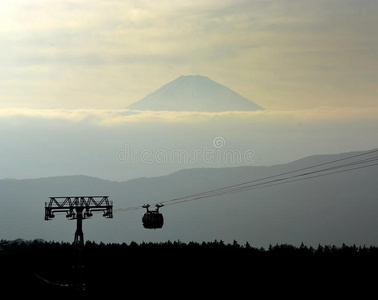 缆车上富士山日本，天空富士山背景