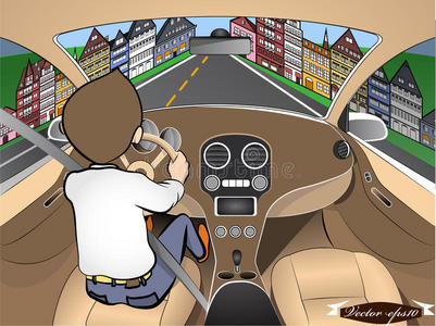 城市开车时女孩过马路的平面设计矢量照片