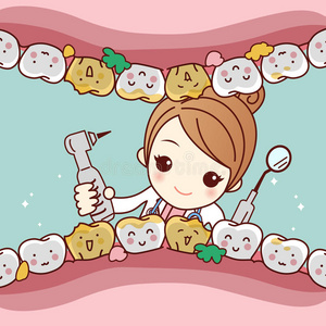 卡通牙朋友和牙医照片