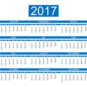 2017年日历英语风格简单