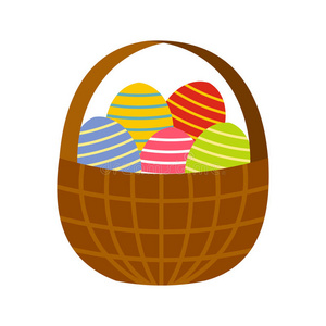篮子图标中五颜六色的复活节彩蛋