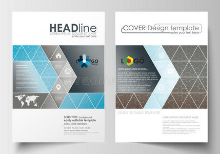 小册子杂志传单的商业模板。 盖模板，平面布局在A4大小。 科学医学研究