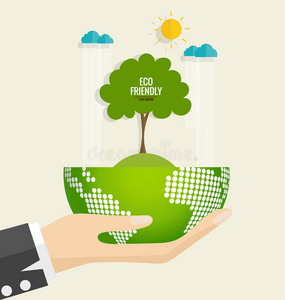 环保。 绿色生态地球和树木的生态概念。 矢量插图。
