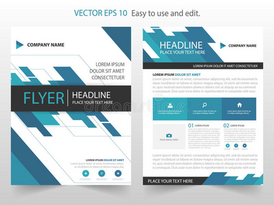 蓝色抽象几何年报小册子设计模板向量。 商业传单信息杂志海报。抽象布局