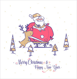 有趣的圣诞老人套。 圣诞贺卡背景海报。 矢量插图。
