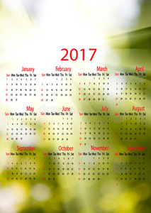 2017年日历。 模糊的自然背景
