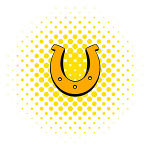 金色马蹄幸运符号图标，漫画风格