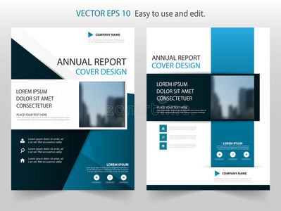 蓝色摘要方形年报小册子设计模板向量。 商业传单信息杂志海报。抽象布局