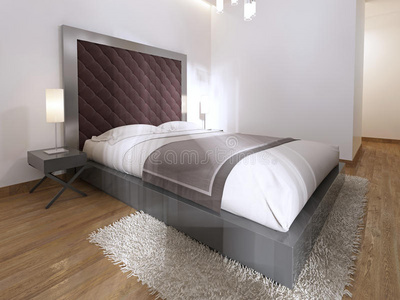 床头板 在室内 优雅 卧室 美丽的 床上用品 艺术 床边