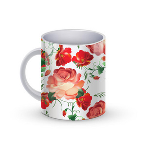 咖啡杯模板插图与花卉俄罗斯传统图案。 矢量插图