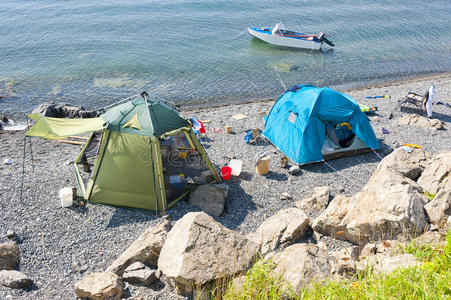 小岛 营地 露营 海岸 逃跑 活动 离开 享受 日光 自然