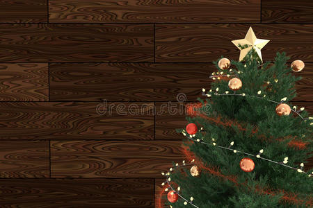带有装饰的圣诞树的三维渲染