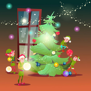 绿色精灵集团装饰圣诞树贺卡装饰新年快乐横幅