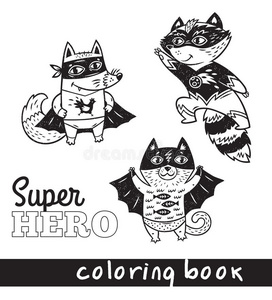 手绘轮廓卡通动物在超级英雄服装