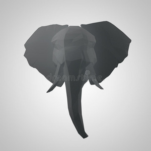 折纸象头的三维插图。 多边形大象。 几何风格的象头。