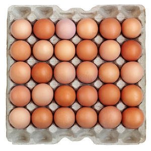 纸板箱隔离物中的棕色鸡蛋.照片