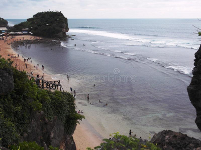 自然 海洋 泼洒 印度尼西亚 岩石 日落 亚洲 基杜尔 波浪