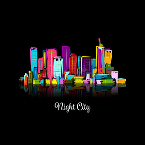 抽象的夜间城市景观，草图为您的设计