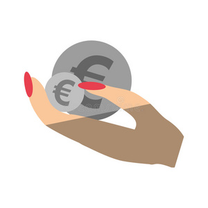 手人类与硬币欧元孤立的图标