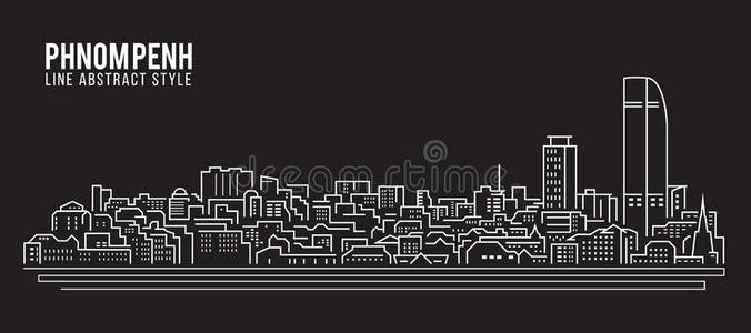 城市景观建筑线艺术矢量插图设计金边市