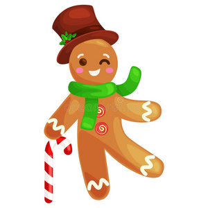 圣诞饼干姜饼人装饰糖霜舞蹈和玩圣诞甜食矢量插图
