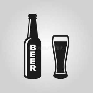 瓶子和一杯啤酒图标。 啤酒和酒吧，酒吧的象征。 UI。 网络。 标志。 签名。 平面设计。 app.stock
