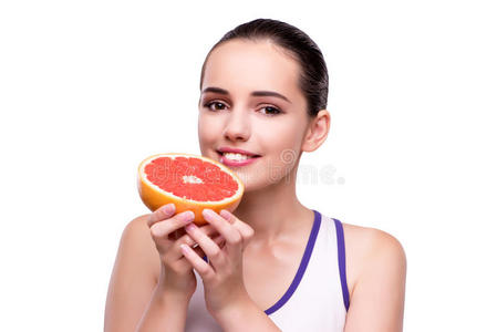 饮食 果汁 美女 营养学 可爱的 水果 女孩 早餐 柑橘