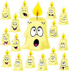 祈福蜡烛表情有趣的蜡烛卡通与许多面部表情-矢量照片