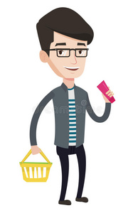 顾客带着购物篮和一管奶油.照片