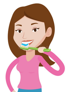 卡通 刷洗 插图 女孩 性格 打扫 医学 卫生 牙科 健康