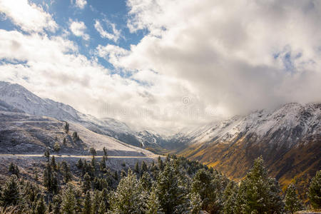 秋天 风景 山谷 冬天 天空 全景