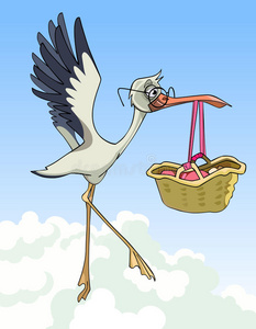 白鹳鹳提供新出生的婴儿可爱的鹳宝宝卡通鹳抱着可爱的婴儿卡通鹳抱