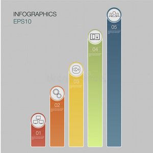 五个数字横幅，商业图表，彩色数据列与5个选项，网页设计。