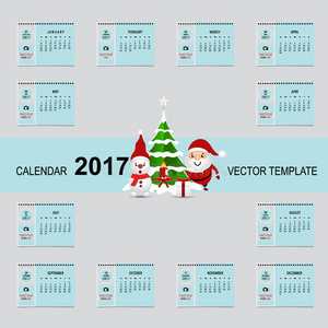 2017年日历计划，矢量设计模板。 一套12个月。