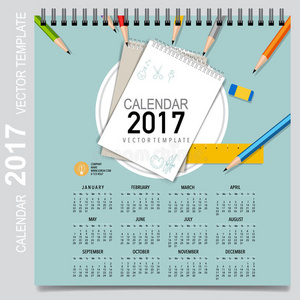 2017年日历计划，矢量设计模板。 一套12个月。