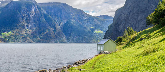 斯堪的纳维亚 小屋 非红色 旅游业 霍达兰 北欧 全景 峡湾