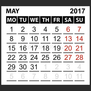日历表2017年5月