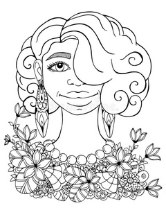 涂鸦 头发 美女 成人 花的 自然 仙女 卷发 敷料 框架
